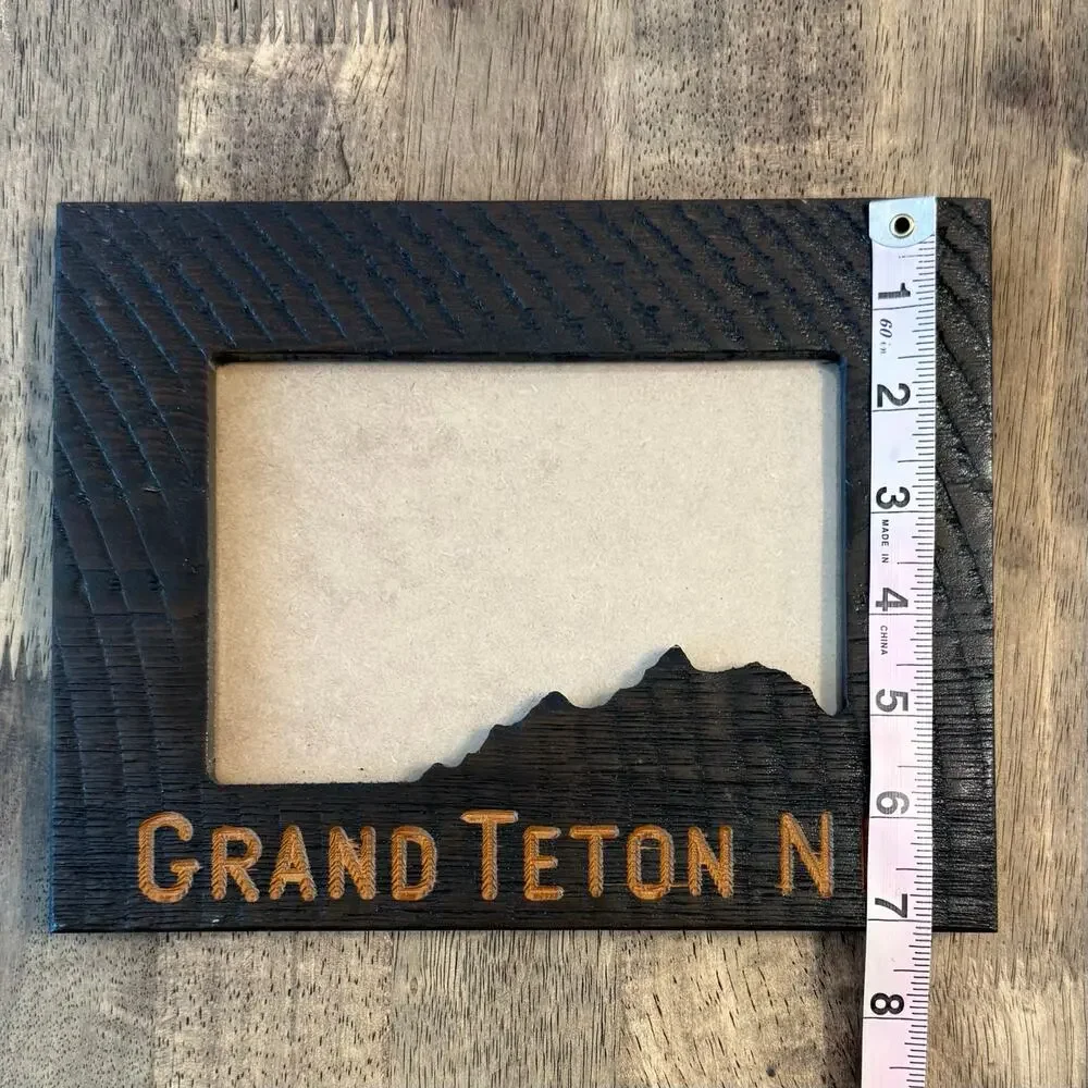 Grand Teton National Park Wood Photo Frame Laser-Engraved Skyline Design 5x7”